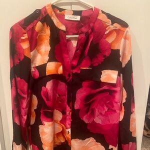 Calvin Klein Blouse roses long sleeve Women Small